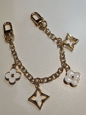 Gold-Tone White Enamel Flower Bag Charm